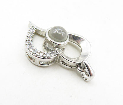 925 Sterling Silver  White Topaz Shiny Open Love Heart Drop Pendant  PT6646