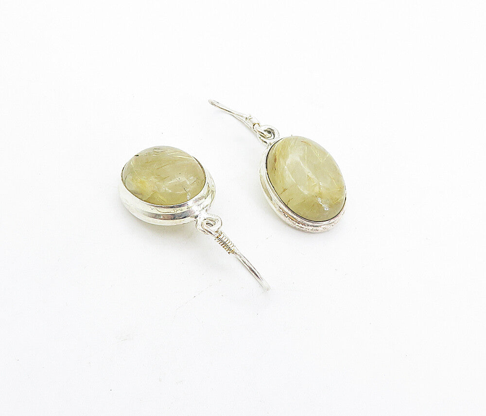 925 Sterling Silver  Vintage Cabochon Rutilated Quartz Dangle Earrings  EG3620