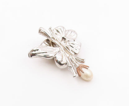 ROSS SIMONS 925 Silver  Vintage Flower & Freshwater Pearl Pendant  PT21965