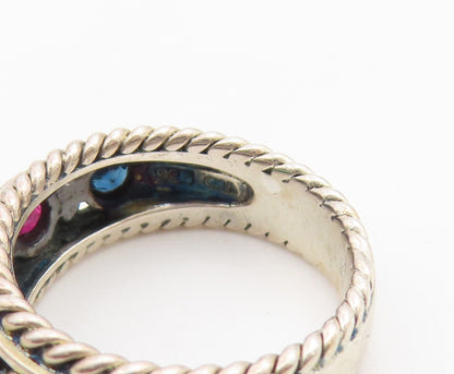 925 Sterling Silver Vintage Ring Multi Gemstone Twisted Rope Band  Sz 6  RG36742