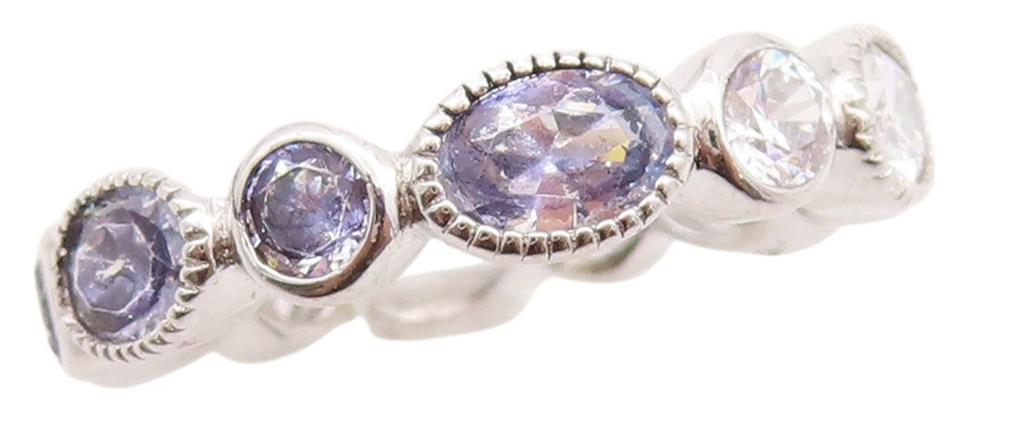 925 Sterling Silver Vintage Ring Round & Oval Cut Amethyst & CZ  Sz 7  RG33032