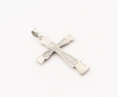 925 Sterling Silver Vintage Pendant Solid Grooved Religious Cross  PT23485