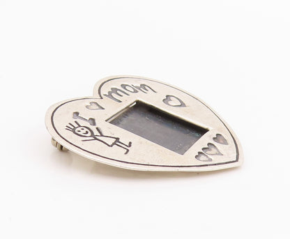 925 Sterling Silver Vintage Brooch I Love Mom Etched Heart  BP11742