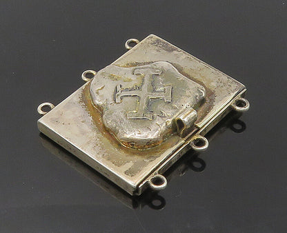 925 Sterling Silver  Vintage Etched Cross Detail Square Necklace Clasp  TR2383