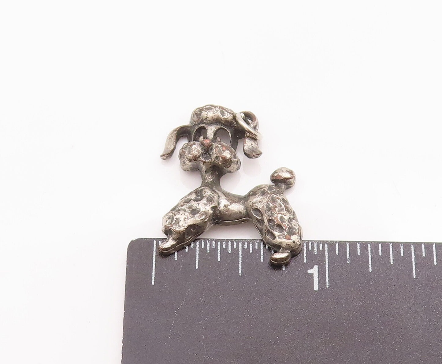 925 Sterling Silver Vintage Pendant Solid Dented Carved Poodle Dog  PT22968