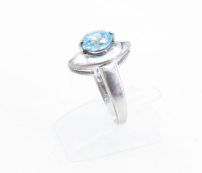 925 Sterling Silver  Blue Topaz Shiny Pointed Oval Cocktail Ring Sz 6  RG6770