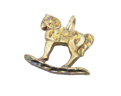 925 Sterling Silver  Vintage Diamond Cut Detail Rocking Horse Pendant  PT8964