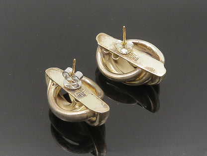 TURE 925 Silver & 14K GOLD  Vintage Shiny Rope Knot Stud Earrings  EG11609