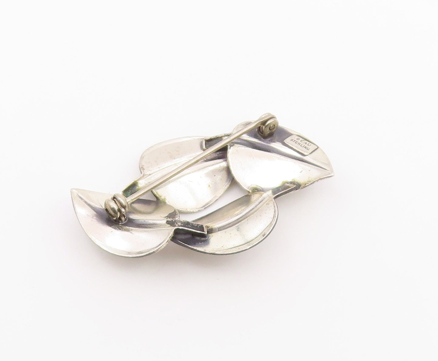 BEAU 925 Sterling Silver  Vintage Textured Floral Leaves Brooch Pin  BP3774