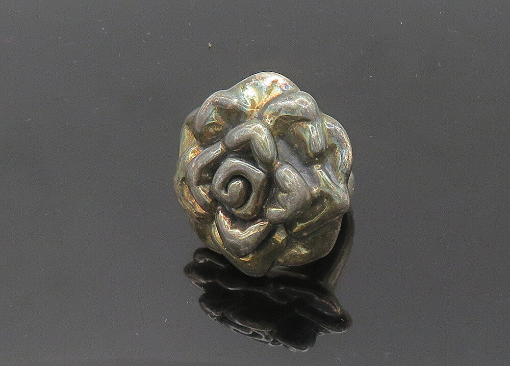 925 Sterling Silver  Vintage Dark Tone Rose Flower Band Ring Sz 7.5  RG20839