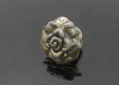 925 Sterling Silver  Vintage Dark Tone Rose Flower Band Ring Sz 7.5  RG20839