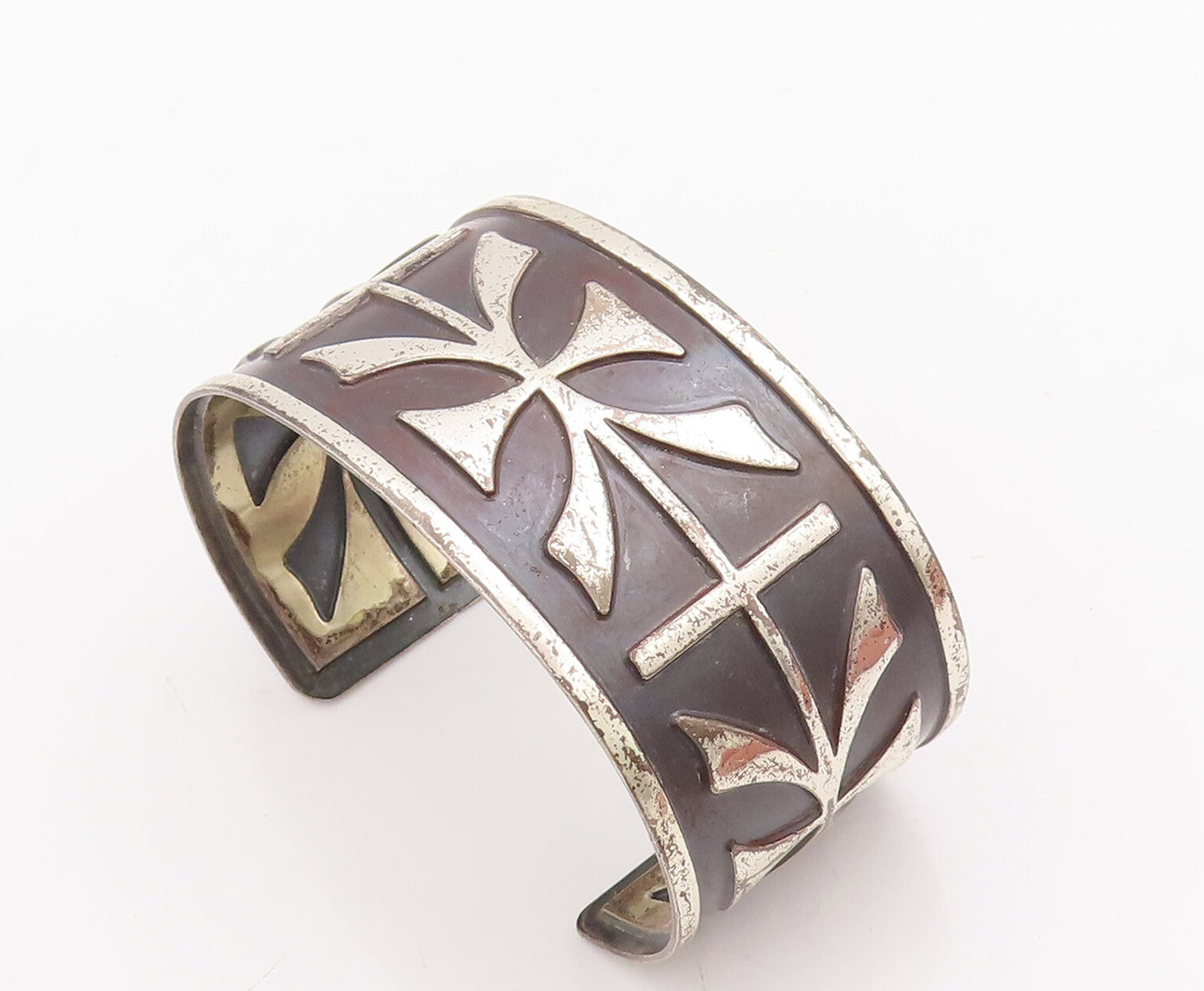 925 Sterling Silver Vintage Bracelet Antique European Floral Etched Cuff BT10554