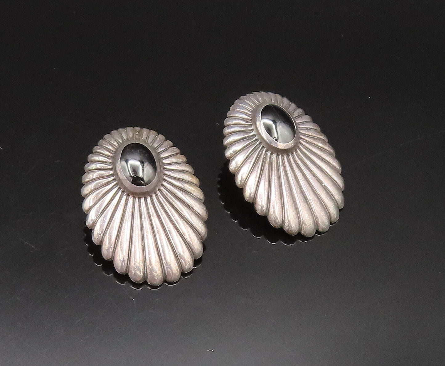 KABANA 925 Sterling Silver  Vintage Ribbed Floral Black Onyx Earrings  EG11753