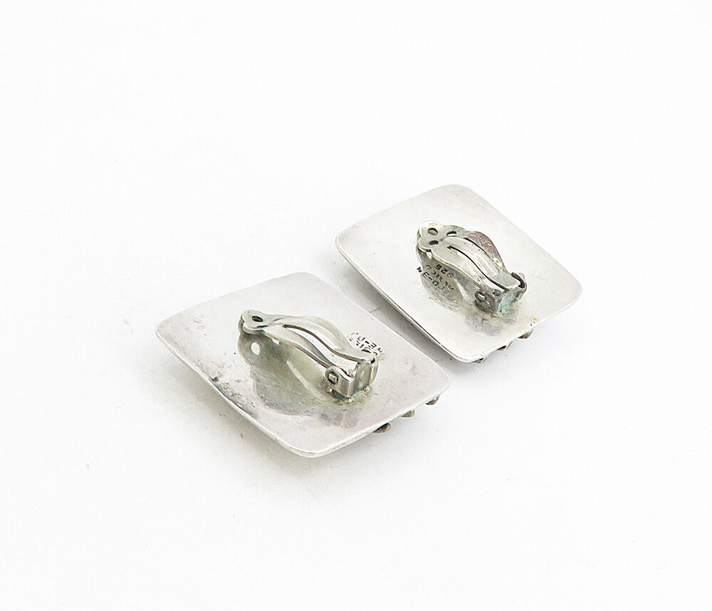 MEXICO 925 Sterling Silver   Vintage 2 Tone Square Non Pierce Earrings  EG4401