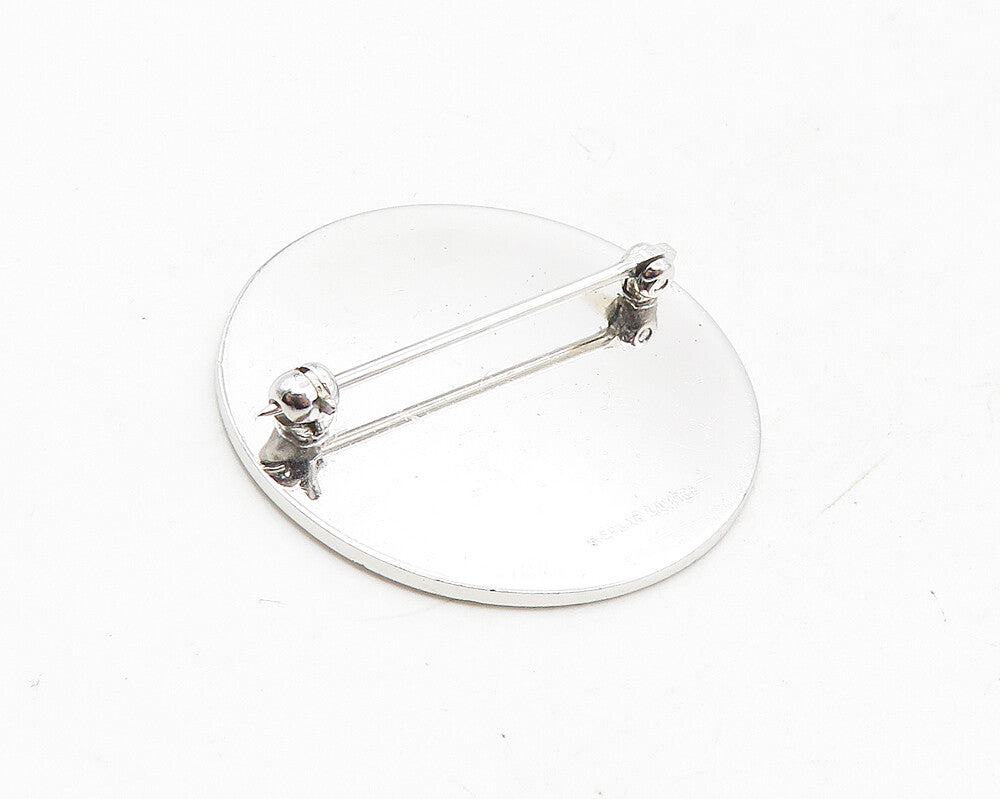 LAMODE 925 Sterling Silver  Vintage Shiny Etched Border Brooch Pin  BP3778