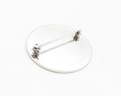 LAMODE 925 Sterling Silver  Vintage Shiny Etched Border Brooch Pin  BP3778