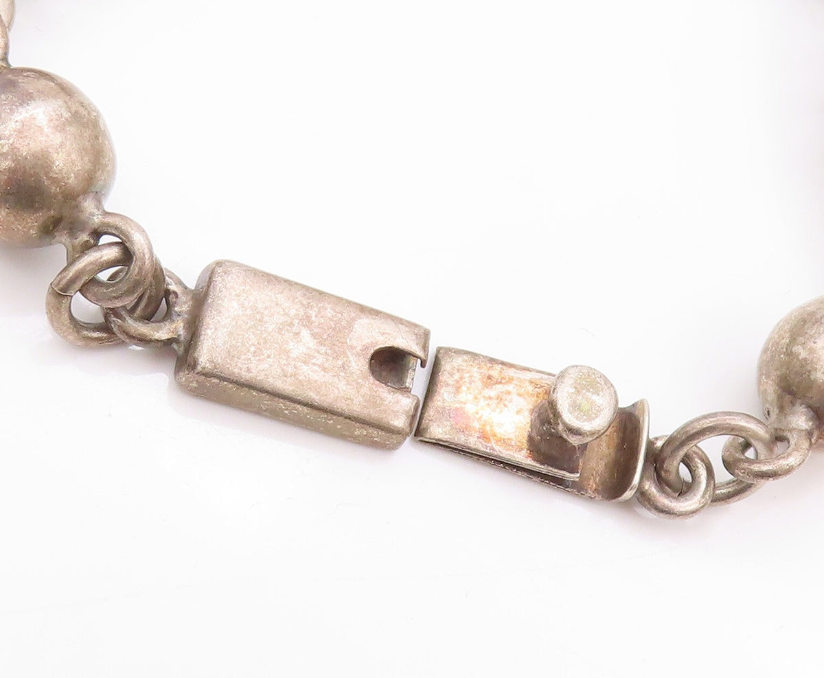 925 Sterling Silver Vintage Bracelet MEXICO Dark Tone Bead & Design Cut  BT11172