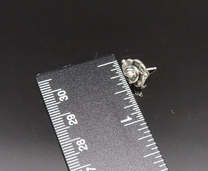 ISRAEL 925 Sterling Silver  Vintage Carved Rose Flower Stud Earrings  EG11759