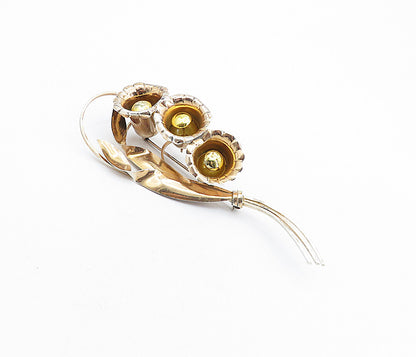 TRUART 925 Sterling Silver  Vintage Gold Plated Flower Bunch Brooch Pin BP1598