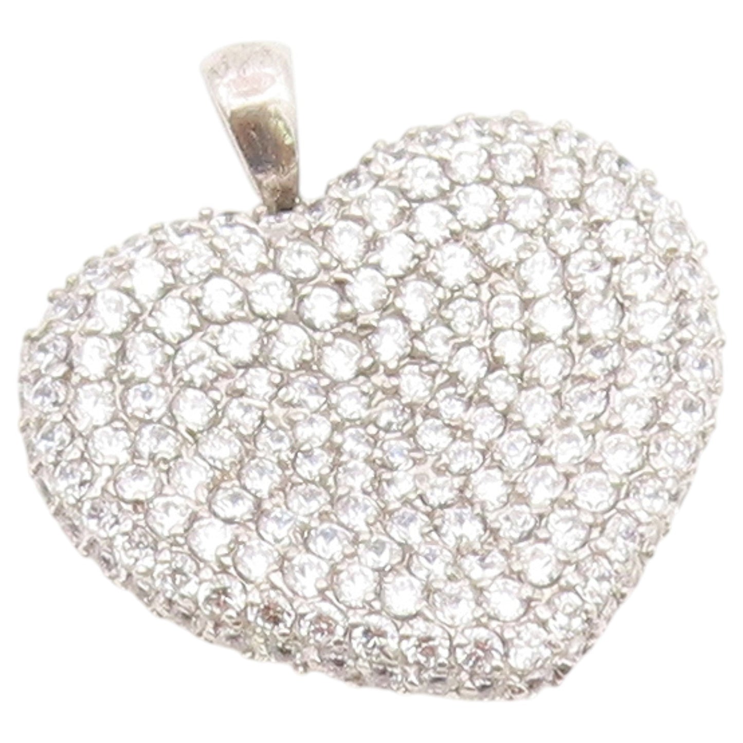 925 Sterling Silver Vintage Pendant Classic CZ Cluster Love Heart Charm  PT26644