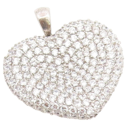 925 Sterling Silver Vintage Pendant Classic CZ Cluster Love Heart Charm  PT26644