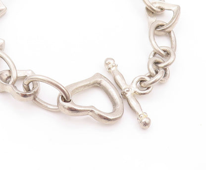 925 Sterling Silver Vintage Bracelet Rings & Cutout Hearts Linked  BT11135