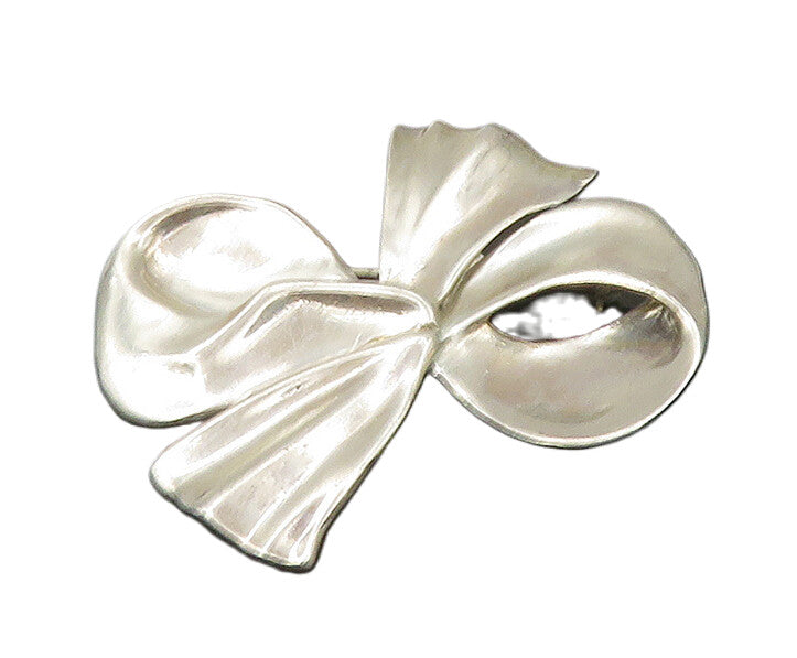 HSA 925 Sterling Silver  Vintage Shiny Bow Tied Ribbon Brooch Pin  BP8913