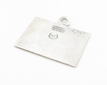 MEXICO 925 Sterling Silver  Vintage Etched Star Square Drop Pendant  PT9426