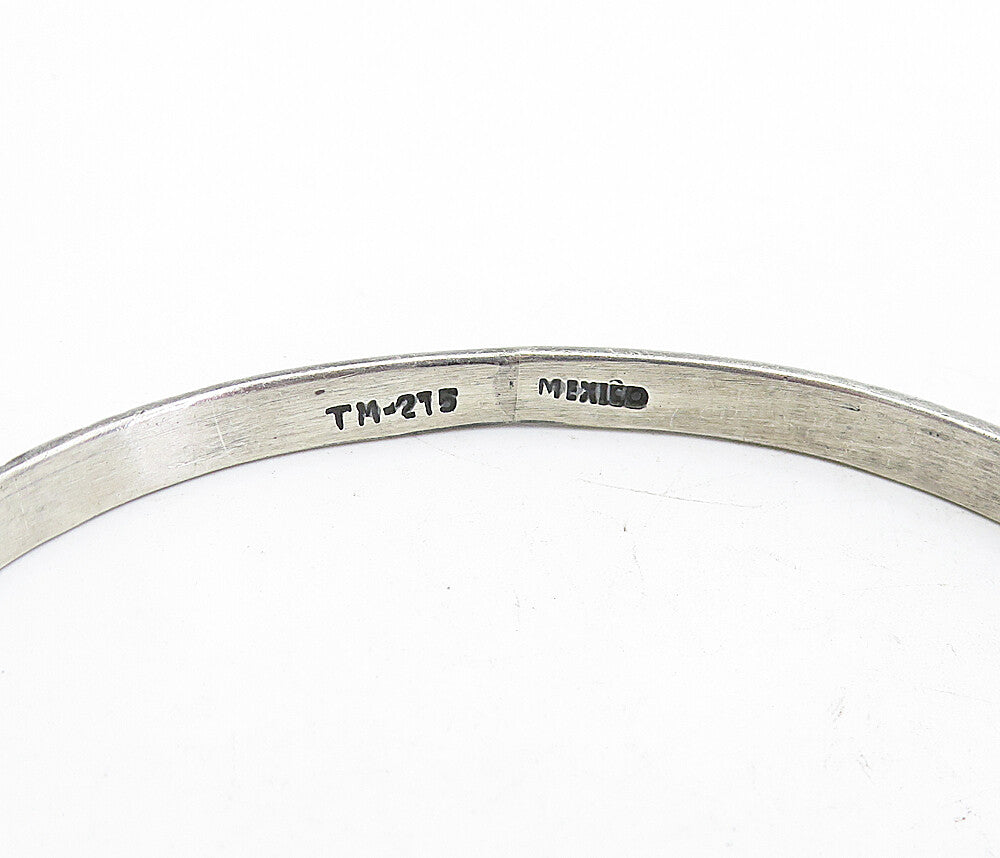 MEXICO 925 Sterling Silver  Vintage Dark Tone Etched Bangle Bracelet  BT1899
