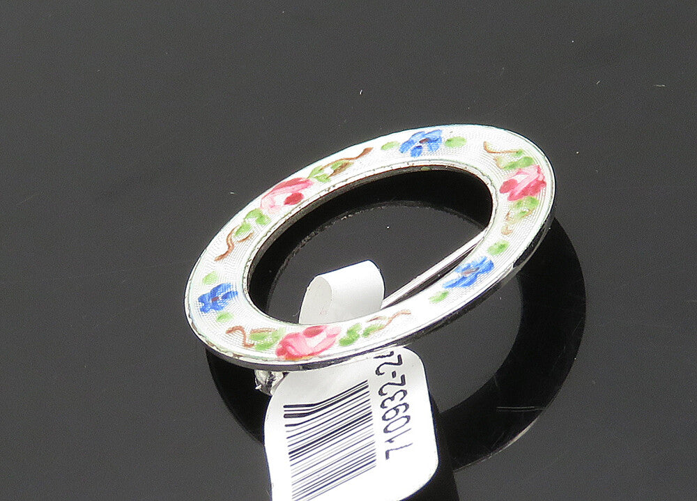 LAMODE 925 Sterling Silver  Vintage Enamel Floral Wreath Brooch Pin  BP7801
