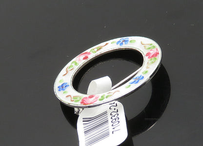 LAMODE 925 Sterling Silver  Vintage Enamel Floral Wreath Brooch Pin  BP7801