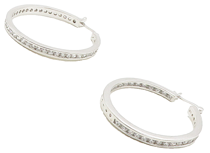 925 Sterling Silver  Cubic Zirconia Shiny Round Hoop Earrings  EG7958