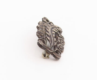 925 Sterling Silver Vintage Brooch Antique Etched Floral Botanical Pin  BP11826