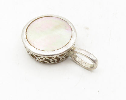 925 Sterling Silver  Vintage Mother Of Pearl Circle Pattern Pendant  PT7298