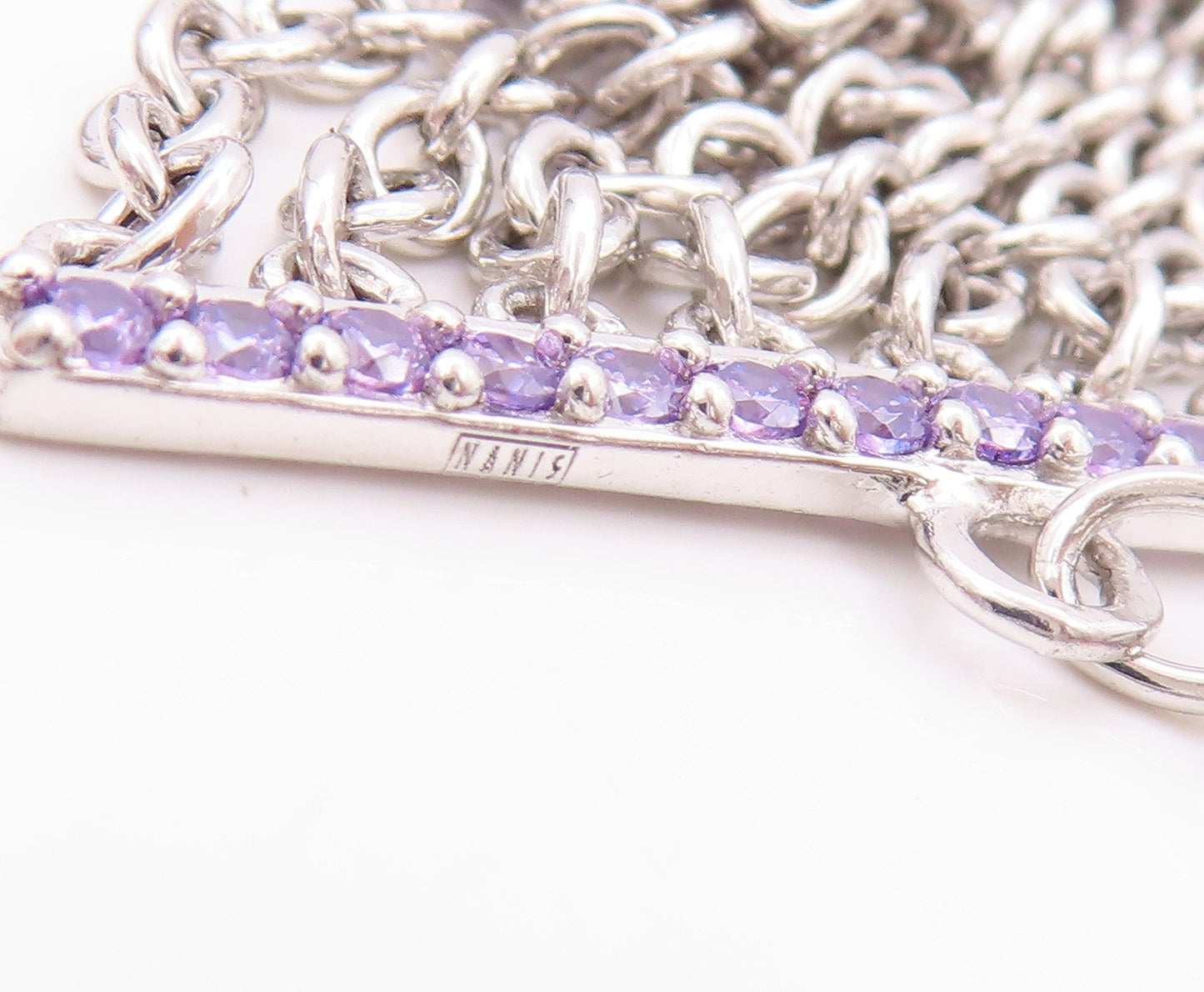 925 Sterling Silver Vintage Bracelet Dangling Amethyst Easter Eggs  BT11263