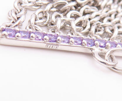 925 Sterling Silver Vintage Bracelet Dangling Amethyst Easter Eggs  BT11263