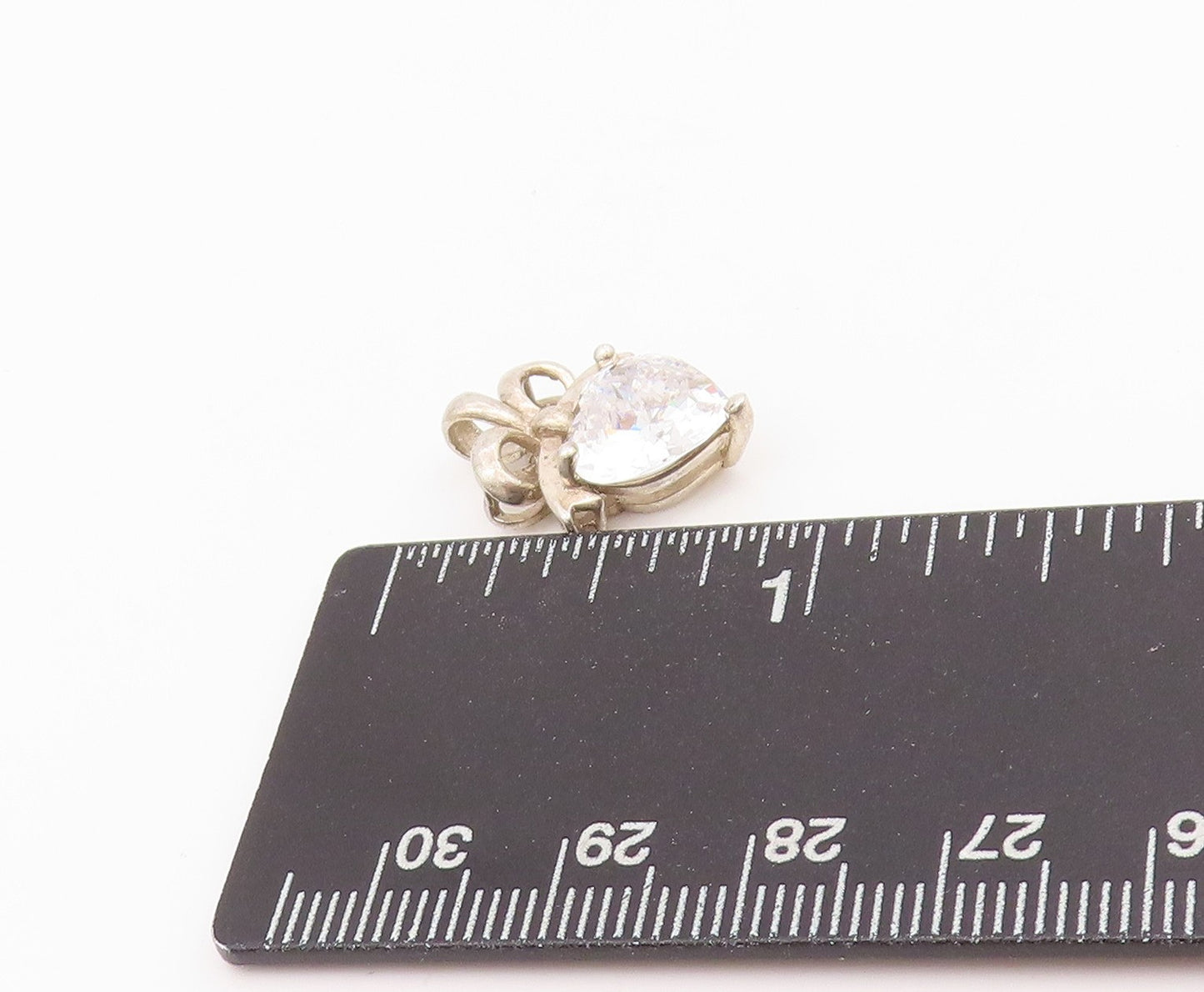 925 Sterling Silver Vintage Pendant Modernist Heart Cut Topaz With Bow  PT24275