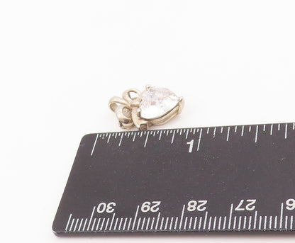 925 Sterling Silver Vintage Pendant Modernist Heart Cut Topaz With Bow  PT24275