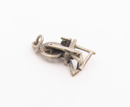 925 Sterling Silver  Vintage Petite Dark Tone Cotton Wheel Pendant  PT9333