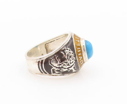 925 Sterling Silver Vintage Ring Larimar Carved Tiger Football  Sz 12  RG32529