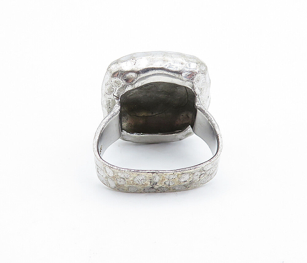 925 Sterling Silver  Vintage Hammered Square Dome Cocktail Ring Sz 5.5  RG6464