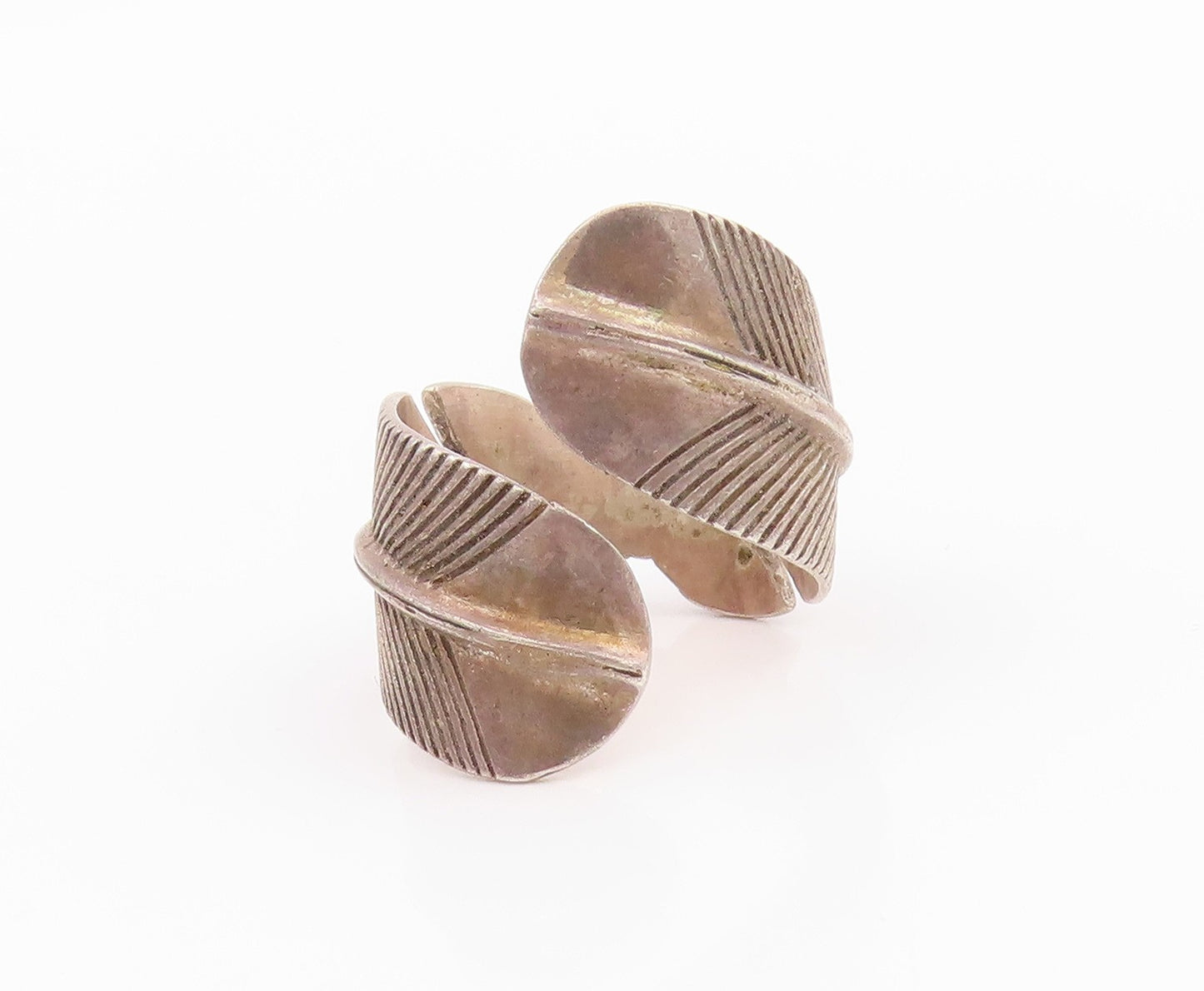 925 Sterling Silver Vintage Ring LUCKY BRAND Feathers Bypass  Sz 7.5  RG33173