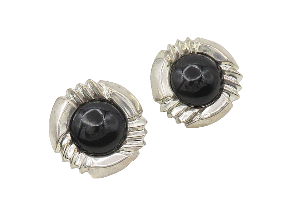 925 Silver & 14K GOLD  Vintage Black Onyx Non Pierce Drop Earrings  EG10650