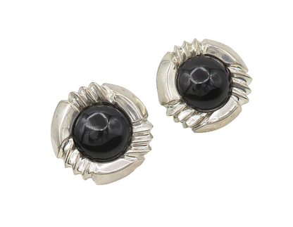 925 Silver & 14K GOLD  Vintage Black Onyx Non Pierce Drop Earrings  EG10650