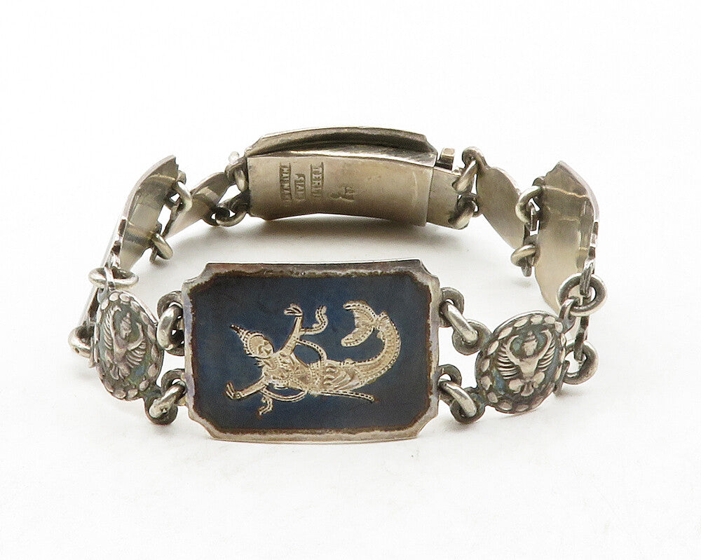 SIAM 925 Sterling Silver  Vintage Enamel Neillo Dancer Chain Bracelet  BT4915