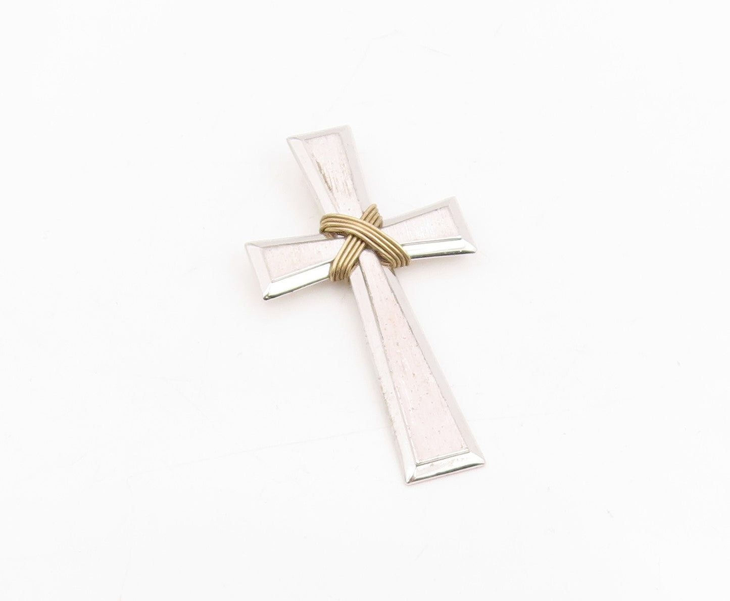 925 Sterling Silver Vintage Pendant Modernist Wire Wrap Religious Cross  PT25718