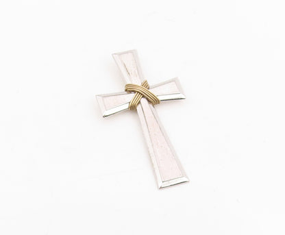 925 Sterling Silver Vintage Pendant Modernist Wire Wrap Religious Cross  PT25718