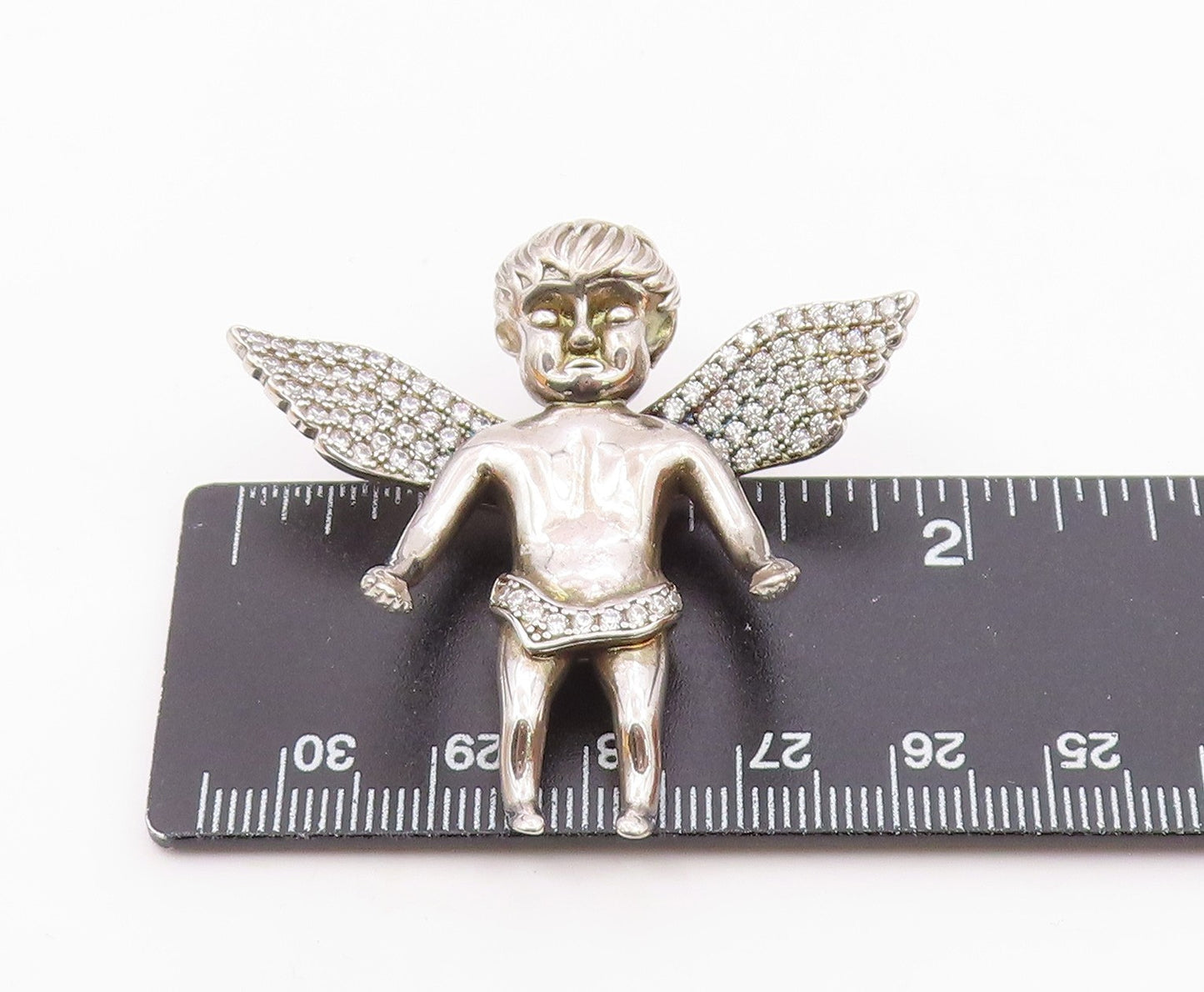 925 Sterling Silver  Vintage Sculpted Angel Statue Topaz Pendant  PT20244