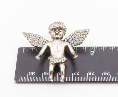 925 Sterling Silver  Vintage Sculpted Angel Statue Topaz Pendant  PT20244