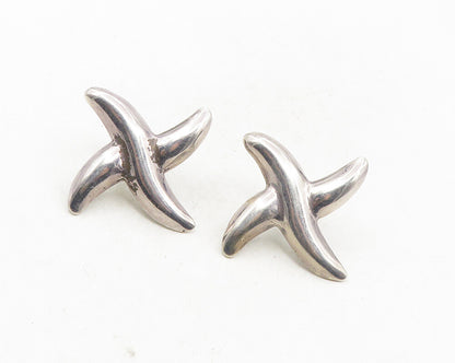 MEXICO 925 Sterling Silver  Vintage Shiny Smooth Cross X Drop Earrings  EG5060